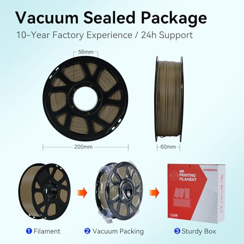 Image of Kingroon PLA Filament 1.75mm, 1kg Spool (2.2lbs), + /- 0.02mm Tolerance, Smooth 3D Printing Filament, Fits for Most FDM 3D Printers, Wood Color