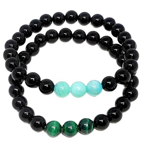 Bracelets couples distance onyx noir et malachite 8mm