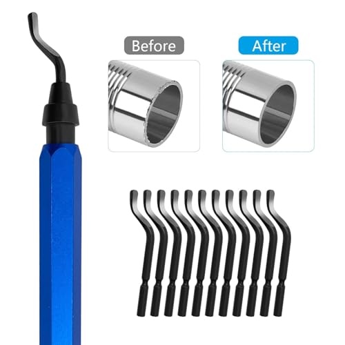 Skythrive Universal Entgrater Universal, Metallgriff Handentgrater mit 10 Ersatzklingen, 360° Rotierende Klinge für 3D Druck, Kunststoff und Aluminium (1 Werkzeug + 11 Klingen)