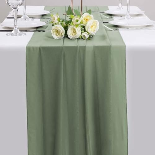 Aviviho Sage Green Chiffon Table Runner 10 Pack 10Ft Long Wedding Table Runner Sheer Table Runner 29X120 Inches Rustic Gauze Table Runner For Wedding Birthday Party Bridal Baby Shower Cake Table Décor #TOP2