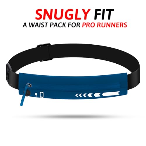 USHAKE Slim Running Belt for Women Men-Runners Phone Holder Fanny Pack, Adjustable, Bounce Free Waist Pouch bag for Workout, Money Belt, Run Gear Accessories Navy Blue