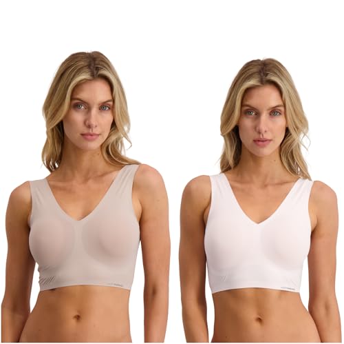 Lucky Brand Women's Seamless Wire-Free Comfort Lounge Bra Multi-Pack, (2-Pack), Light Pink, Medium