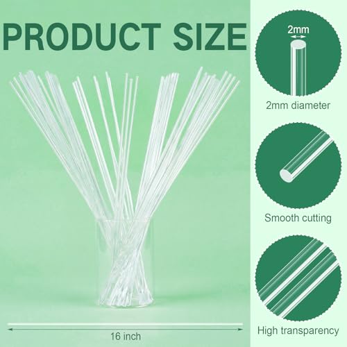 Image of Vicenpal 30 Pcs 16 Inch Clear Acrylic Rods 2 mm Plant Stakes Acrylic Dowel Rods Plant Support Stakes Round Strip Sticks for Party DIY Crafts Decorations Gardening