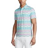 Picture of SURF CUZ Golf Shirt Moisture Wicking for Men Dry Fit Polo Shirts Short Sleeve Print 4-Way Stretch(Colorful Geometric Stripes,XX-Large)