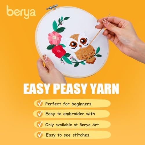 Image of BERYA Owl Embroidery Kit, Embroidery Kit for Adult, Owl Pattern Practice Kit, Including Video Step by Step Instructions, Embroidery Hoop, Cloth, Needles and Thread for DIY Craft Lover (BEO013)