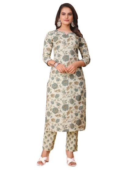 EXGLOW Women's Viscose Blend Straight Light Grey Color Printed Kurta with Pent