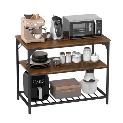 PayLessHere 3 Tiers Kitchen Island 47.2 Inches Width Storage Counter with Large Storage Space Thick Board Top Solid Structure Shelf for Home Kitchen Restaurant Cafe (Brown)