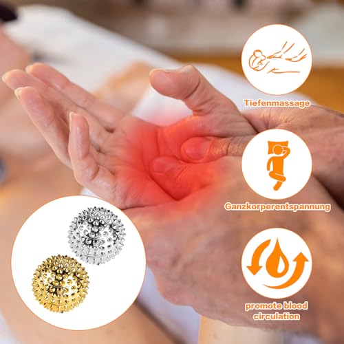 4 Stück Igelball Massage + 8 Stk Akupressur Ring Finger, Skills Borderline Set, Magnetic Acupressure Balls, Magnetische Spiked Massage Ball, Igelbälle Massageringe für Stress Relief(Silber/Gold)