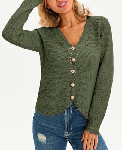 Image of Saodimallsu Womens V Neck Cardigan Sweaters Button Up Cropped Boho Knit Long Sleeve Loose Trendy Sweater Tops