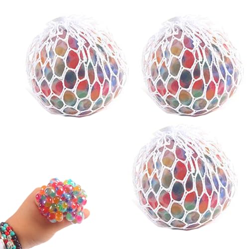 Rainbow Stress Reliever Ball, Vent Fidget Mesh Squishy Stress Relief Toys for Adults, Anxiety Sensory Squeeze Pop Colorful Basket Stuffers, Student Rewards Birthday Goody Bag