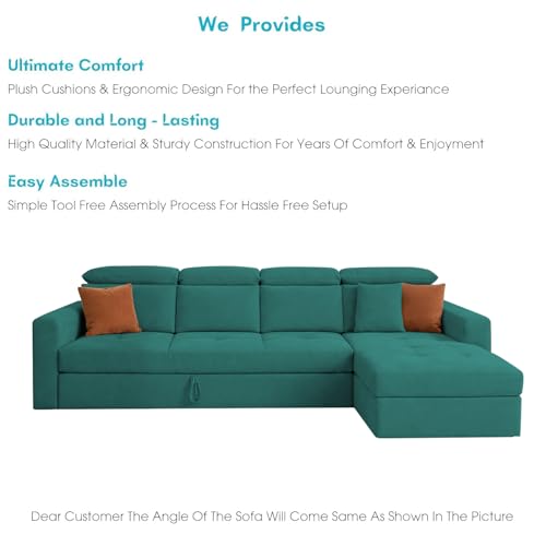 Image of Casaliving Gagnon RHS 6 Seater L Shape Corner Sofa Cum Bed for Living Room (Pine Fabric) Premium Fabric Sofa