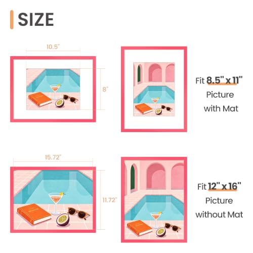 Image of upsimples 12x16 Picture Frame, Display Pictures 8.5x11 with Mat or 12 x 16 Without Mat, Wall Hanging Photo Frame, Hot Pink, 1 Pack