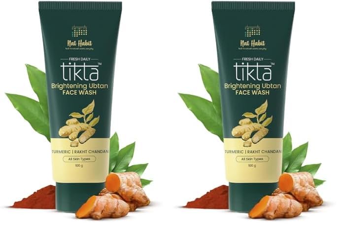 Nat Habit Ubtan Face Wash, Fresh Daily Tikta For Men & Women, Skin Brightening With Activated Wild Turmeric, Suitable For All Skin Types, Chemical & Sulphate Free, 100g (Pack of 2)