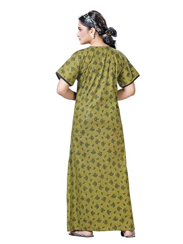 Image of Keyocean Women's Cotton Printed Nighty Night Gown Maxi Free Size (Pack of 2) Green & Chikoo