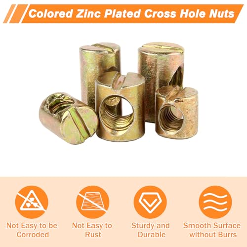 Forhandy 50 Stück Quermutterbolzen M6, Zylindermutter Kohlenstoffstahl Barrel Muttern 11mm 12mm 13mm 15mm 20mm, Schlitz Zylindermuttern für Kinderbetten Stühle Möbelbetten