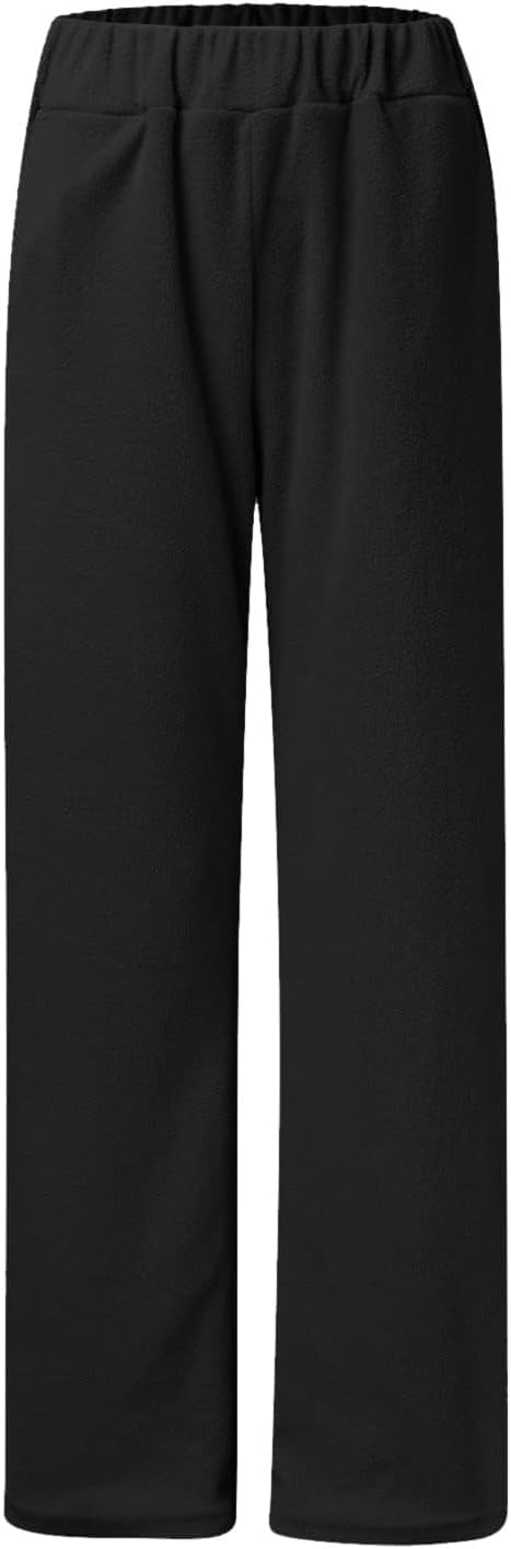 Conjunto de pijama de forro polar de 2 piezas para mujer, suéter de manga larga con cuello en V, pantalones de pierna ancha, ropa de descanso y ocio