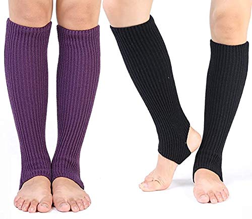 Guojanfon Fashion Yoga Socks for Women Girls Workout Socks Toeless Training Dance Leg Warmers (Black +Purple)