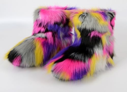 Girls Faux Fur Mid-Calf Snow Boot Winter Warm Furry Fluffy Shoes3