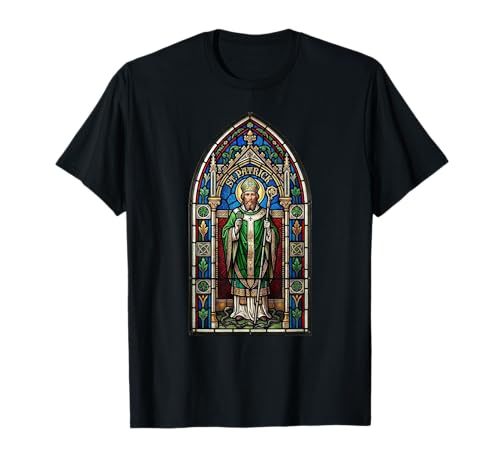 Irlandés San Patricio Gótico Vitral Irlanda Camiseta