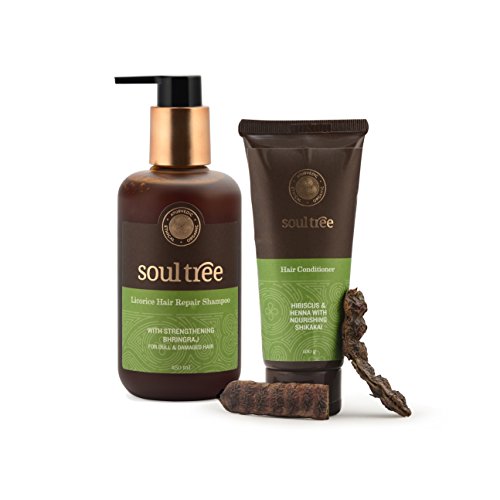 SOULTREE Natural Hibiscus Ayurvedic Conditioner & Licorice Hair Shampoo Set | With Extra Virgin Coconut Oil, Organic Shikakai & Henna | Natural Ingredients that Nourish Hair & Scalp