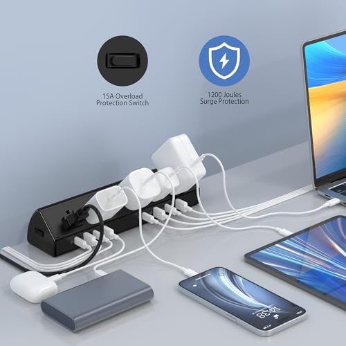 Image of Jgstkcity Desk Clamp Power Strip USB C 65W,8 USB,10FT Cable,Black | 4 USB-C Ports,Fit 1.96'' Tabletop,1875W Extension Cord,ETL Listed,Outlet Extender Desk Organizer,Office,Gaming,Dorm