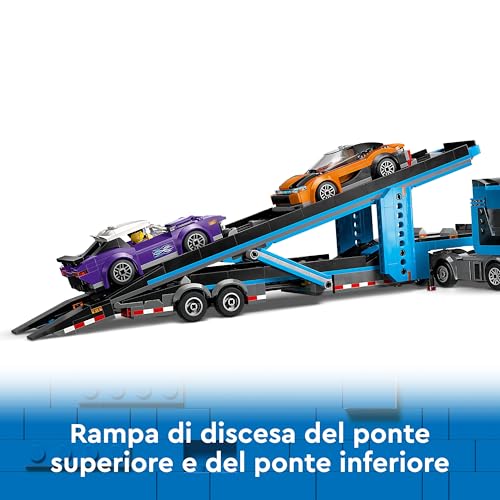 City Camion Trasportatore con Auto Sportive, Giochi Creativi per Bambini e Bambine da 7 Anni, Autocarro con Rimorchio e 3 Modelli di Macchine, Idee Regalo Divertenti, Veicoli da Collezione 60408 - Lego - Immagine 4