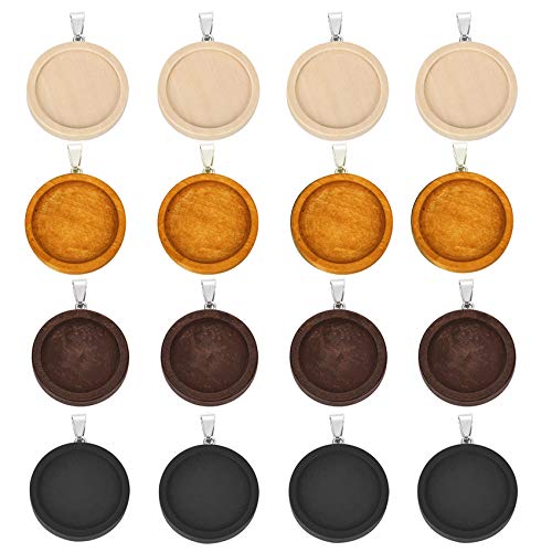 DROLE 20Pcs Wooden Pendant Trays Round Pendant Cabochon Bases Craft Bezels for DIY Jewelry Gift Making Cabochon Findings Fit 25mm Glass Dome Tiles Multicolored