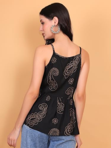 Image of FIMS - Fashion is my style Rayon Short Kurti for Women, Ethnic Printed, Black Sleeveless Kurtis, Summer Wear, Ideal Gift for Girls