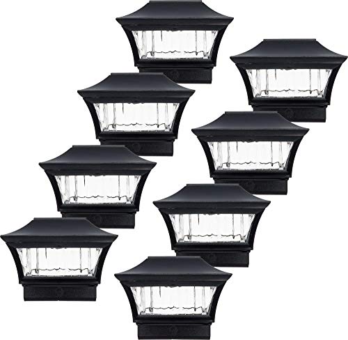 GreenLighting - Solar Post Lights - Solar Deck Post Top LED Lights - Solar Fence Post Lights - Sleek Solar LED Post Cap Light for 4X4 Wood, 4x4 PVC (#4 Sleek, 8 Pack, Black Aluminum)