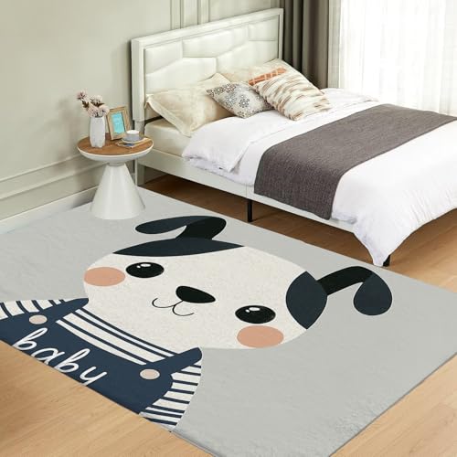 Tapis lavable chiot au design moderne gris anthracite et finition antidérapante