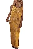 YouKD Vestido de chaleco de punto para mujer, vestido de ganchillo elegante, vestido de verano, C Amarillo, Talla única