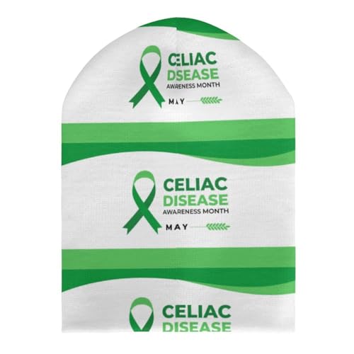 Celiac Disease Awareness Light Green Ribbon Kids Beanie Hat for for Girls Boys Children Cap Winter Knitted Chemo Cancer Headwear Accessories Gifts Decoration3