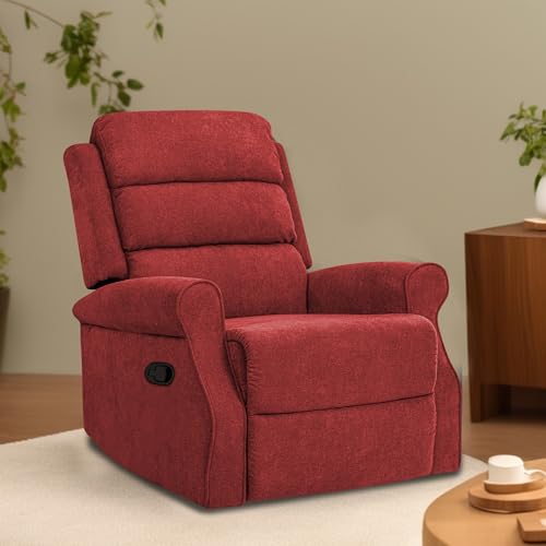Image of Comfy Fabric 1 Seater Recliner Sofa, Premium Upholstery with Soft Padding & Comfortable Cushions, Manual Recliner Chair for Home & Living Room | Maroon