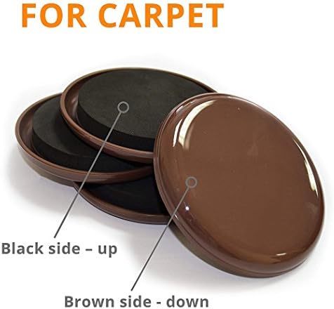 Ezprotekt Reusable Furniture Sliders and Gliders 3.5 Inch for Carpet Surfaces  Moving Heavy Furniture Quickly and Easily with Furniture Sliders 89mm Round 16 Pieces Brown