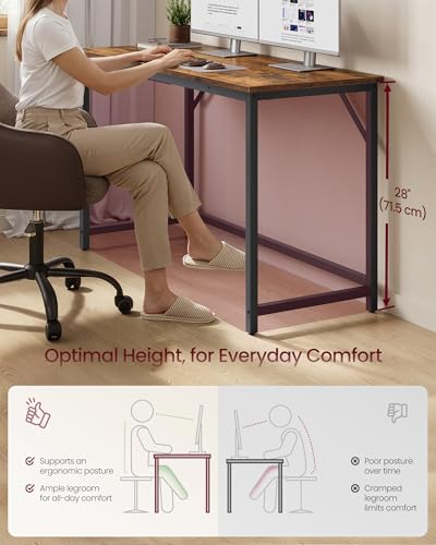 Image of VASAGLE Computer Desk, Office Work Desk, 47.2 x 19.7 x 29.9 Inches | For Study, Bedroom, Home Office, Living Room, Rustic Brown and Black ULWD212K101