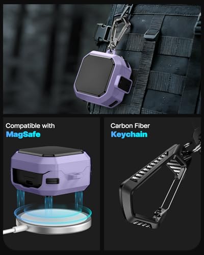 Image of Safety Lock Case for Samsung Galaxy Buds 4 Pro /4 (Purple) | Compatible with MagSafe,with Cleaning Kit & Keychain,Mecha Protective Case