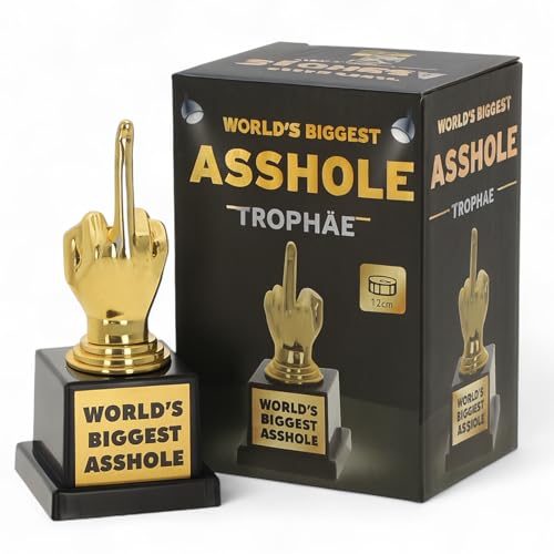 MIJOMA Trophée World's Biggest Asshole - Trophée amusant doré d'environ 12 cm - Trophée amusant comme article de fête & gag, petit cadeau pour l'EX