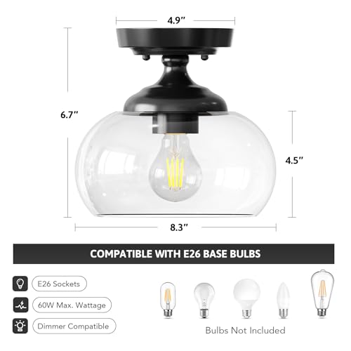 Image of VONLUCE Industrial Semi Flush Mount Ceiling Light, Matte Black
