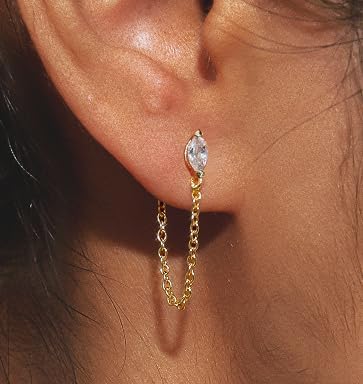 FANZE 14K Gold Plated Chain Earrings Set for women Cubic Zircon Stud Earring Hypoallergenic for Multiple Piercing Dainty Jewelry Gift - Image 2