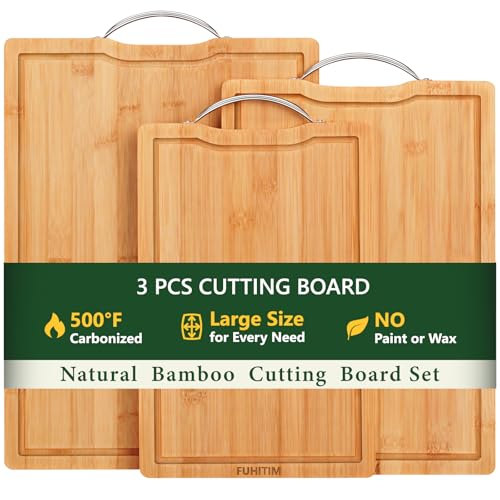 Bamboo Cutting Board, Wooden Cutting Boards for Kitchen with Double Sided Deep Juice Grooves & Wide...