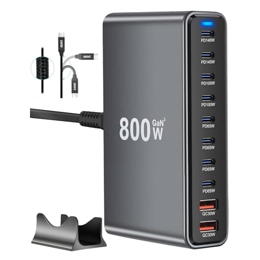 800W USB C Fast Charger Block, 10 Port USB Charging Station, GaN Ⅲ Pro Dual 140W PD PPS Port for Multiple Devices,Laptop Wall Charger Compatible with DELL, HP, MacBook Pro,iPhone 16,Galaxy S24