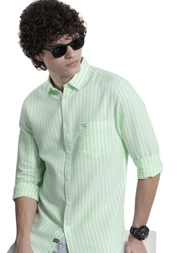 Image of The Indian Garage Co Men Regular Fit Striped Full Sleeves Cutaway Collar Casual Shirt