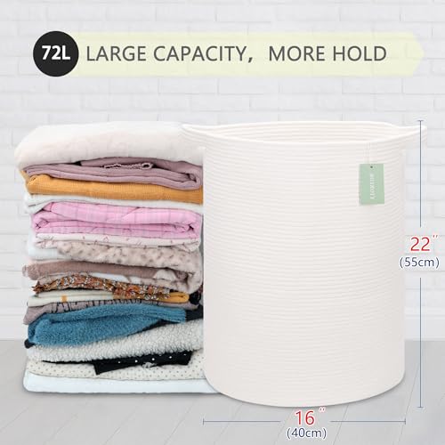 Image of Cotton Rope Basket for Girls Boys, 72L Tall Laundry Hamper, White