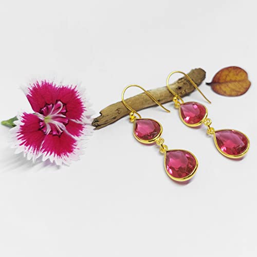 Tourmalines Rose Poire Forme Pierres Précieuses Boucle D'Oreille Pour Femme, Plaqué Or Argent Designer Mode Fête Bijoux Fait Main Par Tibetan silver Artisan – vue 7