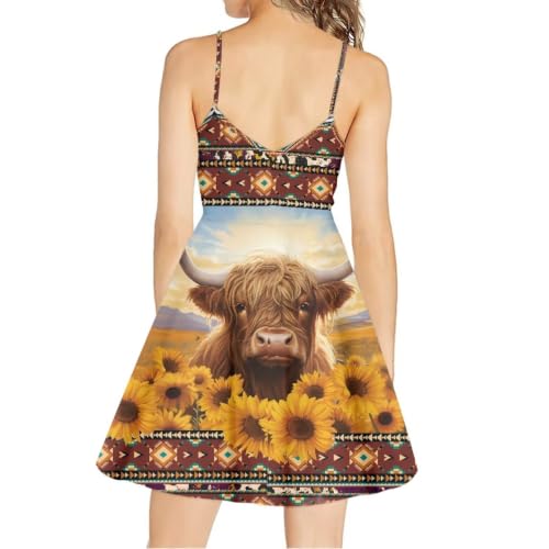 Image of Women's Spaghetti Strap Dress Summer Casual Swing Sundress Girls Beachwear Swing Mini Dress