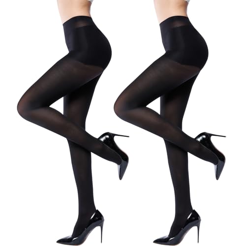 Women's Tights 40D Semi Opaque High Waist Control Top Pantyhose with Reinforced Toes 2 Pairs