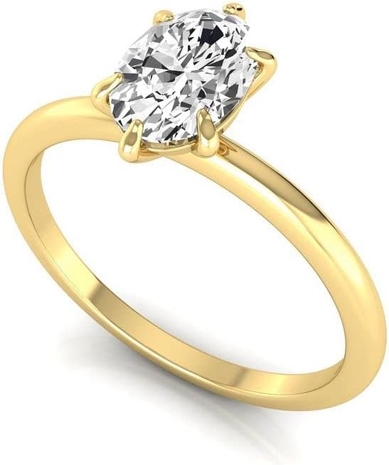 IGI Certified 1 Carat Oval Lab Grown Diamond (1 ct, G, VVS2) 14K Gold Solitaire Engagement Wedding Ring for Womens