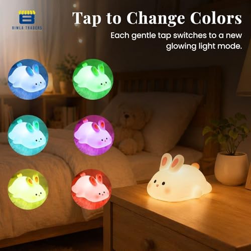 Image of Btag Kids Cute Little Bunny Night Light | Touch Silicone Animal Night Lamp | Ideal Gift for Boys, Girls, Toddlers, and Nursery (Bunny)