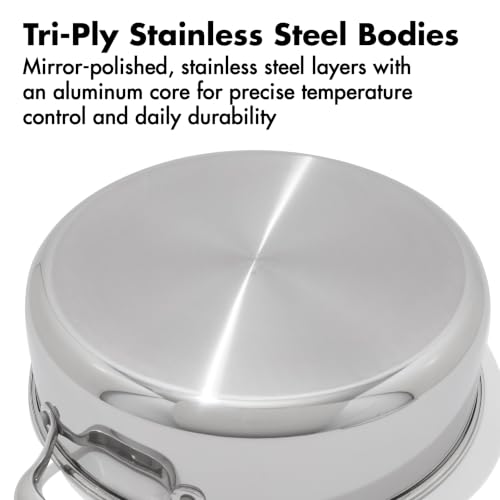 Image of OXO Trident Hybrid 12 inch Nonstick Stainless Steel Every Day Pan with Glass Lid, PFAS-Free Ceramic Jumbo Saute Skillet, Induction & All Cooktop Compatible, Dishwasher Safe, Mirror Polished Tri-Ply