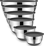 Umite Chef Mélanger des bols avec des lids hermétiques 6 Pièces en en acier inoxydable métal de nichoir Bols de rangement par Umite Chef, Taille des semelles antidérapantes 7, 3.5, 2.5, 2.0,1.5, 1QT, Idéal pour le mélange & Service (Grey)